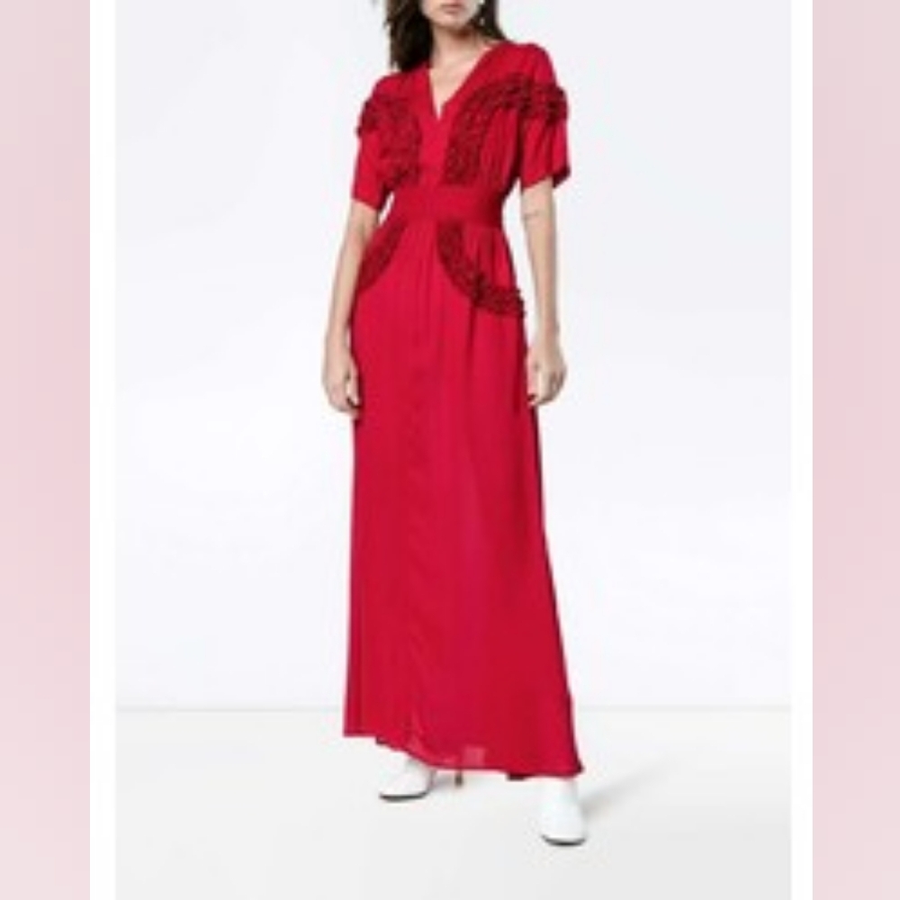 STAUD Red Frill Maxi Dress